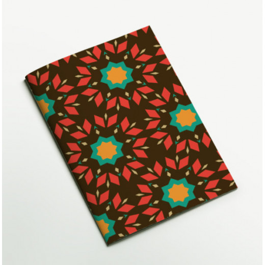 Colors & Shapes Geometric Flower Oriental Pattern Notebook, Red Design