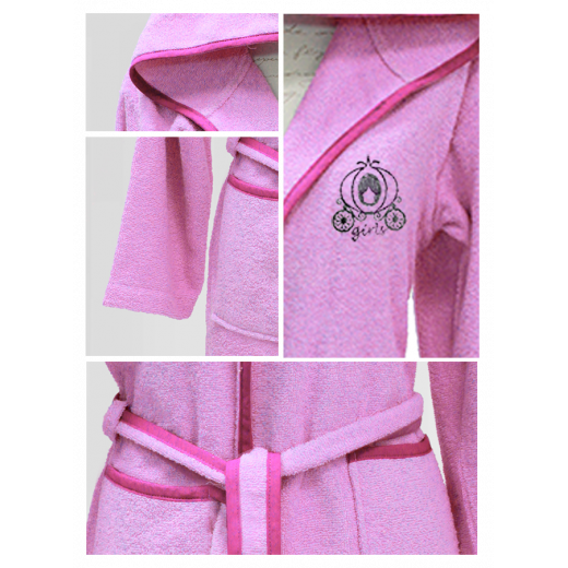 Nova embroidered Bath Robe Plain/Cinderella Carriage-Pink (9-15 years) - 13-15 years
