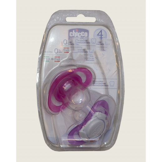 Chicco Physio Soother with Silicone ring, Pink Purple, 4m + 2pcs