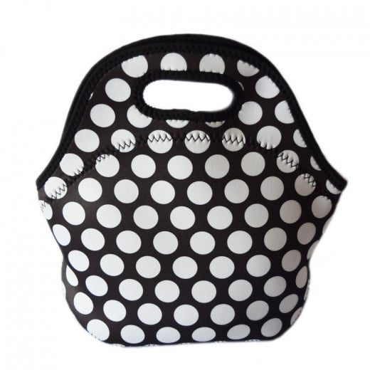 Travel Lunch bag Tote- White Dots