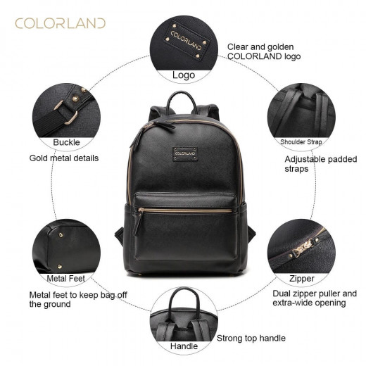 Colorland Fashion Travel Bag Organizer Backpack Diaper Bag Mummy Bag PU Leather - Black