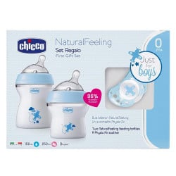 Chicco Natural Baby Feeling 2-Piece Bottle With Teether Gift Set , Blue