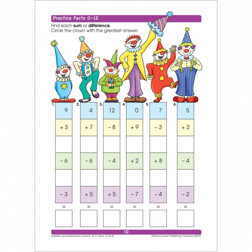 School Zone Addition & Subtraction 1-2 Workbook