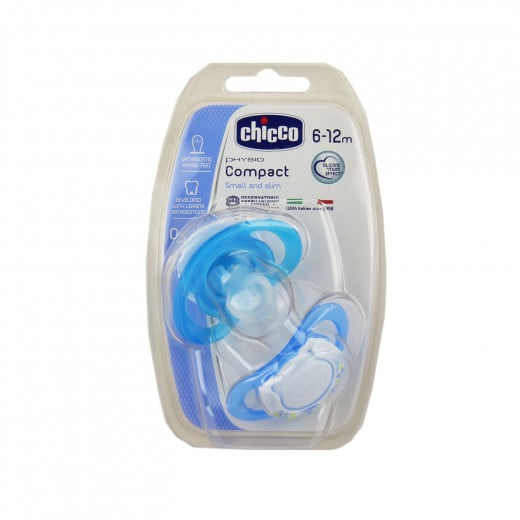 Chicco Physio Compact Silicone, Blue Color, 6-12 Month, 2 Pieces