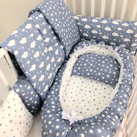 Anett Newborn Baby Bedding Set, Clouds, Blue