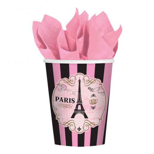 Amscan - A Day in Paris Birthday Party 9oz Paper Beverage Cups, 8 Cups