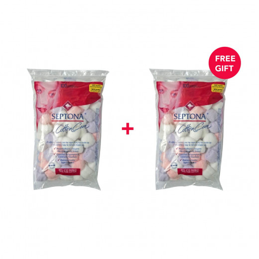 Septona Daily Clean Colored Cotton Balls, 100 Pieces - White Friday Offer - Buy 1 Get 1 Free
