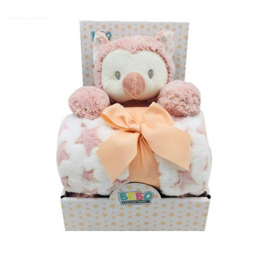 Nova blanket with an owl toy pink single 75x100cm single