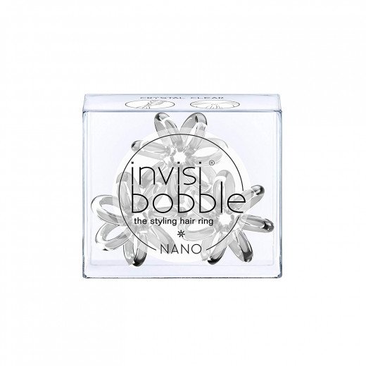 invisibobble Nano Hair Styling Ring with Strong Grip, Hair Accessories for Women – Crystal Clear (Pack of 3)