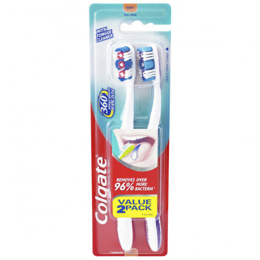 فرشاة أسنان 360 كولجيت مع منظف اللسان والخد - متوسطة ومتنوعة