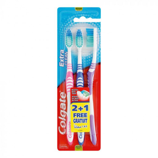 فرشاة أسنان تنظيف بحجم متوسط + قطعة  مجانًا ، ألوان متنوعة من كولجيت