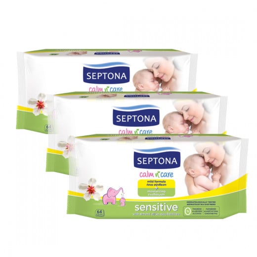 Septona Baby Wipes Sensitive Package, 64 pcs X 3 packs