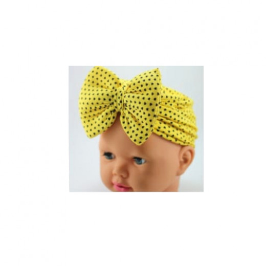 Baby Turban Headband, Yellow with Black Hearts