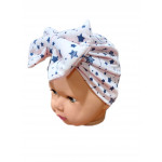 Baby Turban Headband, Baby Pink with Navy Stars