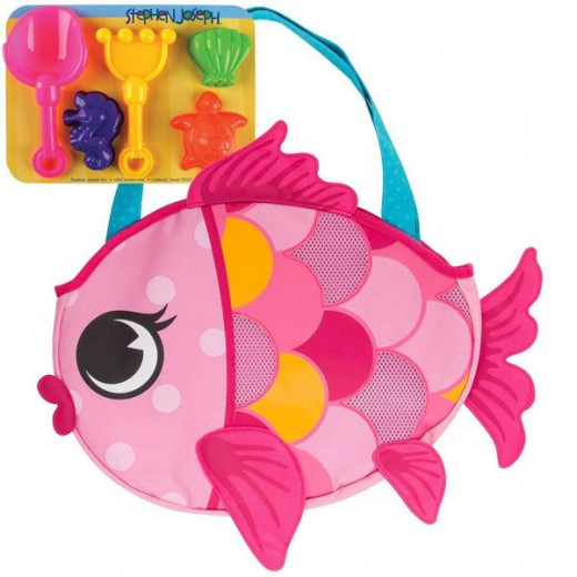 Stephen Joseph Beach Totes with Sand Toy Play Set, Pink Fish