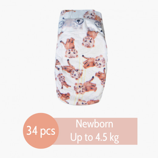 PureBorn - Organic Nappy New Born, Cyrine Limited Edition Print, Up To 4.5 Kg, 34 Nappies, Cheetah