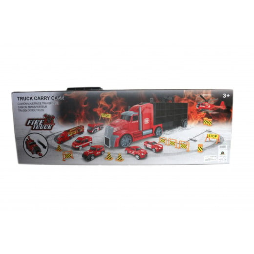 Fire Truck Carry Case with Cars and Signs
