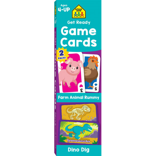 School Zone Get Ready Game Cards Farm Animal Rummy & Dino Dig 2-Pack, 112 cards