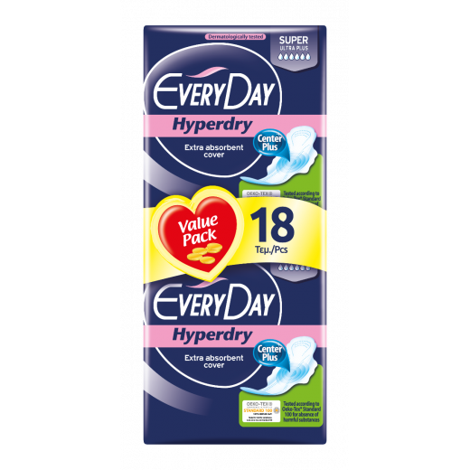 EveryDay Hyperdry Pads Ultra Plus Super, 18 pads