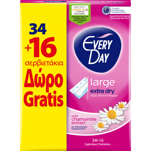 EveryDay Extra Dry Pads Large, 34 pads + 16 Free