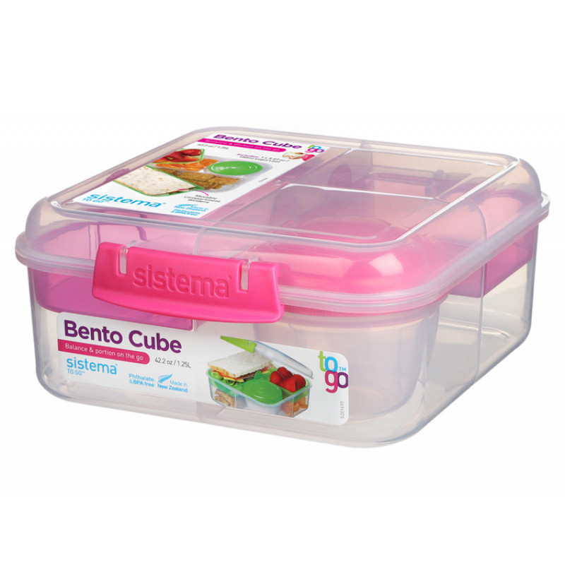 Assorted Colours Sistema Bento Cube Box to Go with Fruit/Yogurt Pot 1.25 L 