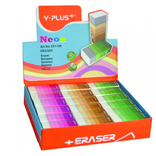 Y. Plus Neon Eraser- Assorted Colors- Pack of 36 Pieces