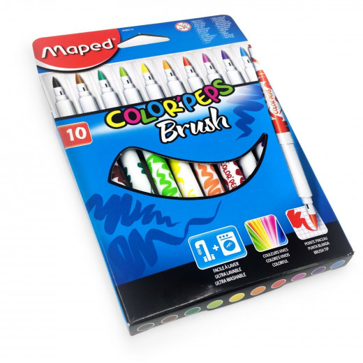 Maped Color’Peps Brush Pens – Felt Tip pens - Wallet of 10 Assorted Colours