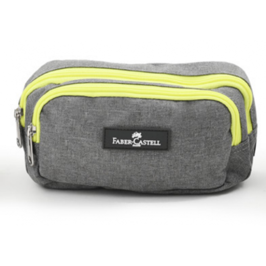Faber Castell Large Pencil Case 2 Compartment, Light Grey&Yellow