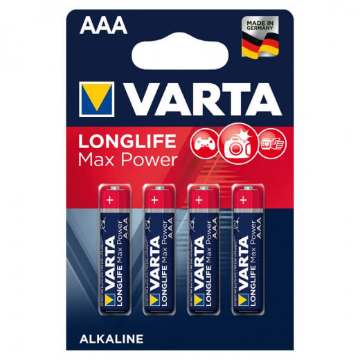 Varta Alkaline Max Tech AAA بطاريات ، 4 عبوات (أزرق / أحمر)