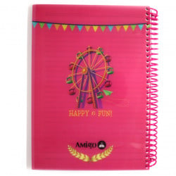 دفتر ملاحظات سلكي بتصميم السعادة و المرح اللون الوردي من أميجو: 175 صفحة,5 أقسام