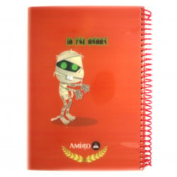 دفتر ملاحظات مع سلك بتصميم المومياء اللون الأحمر من أميجو: 140 صفحة,4 أقسام