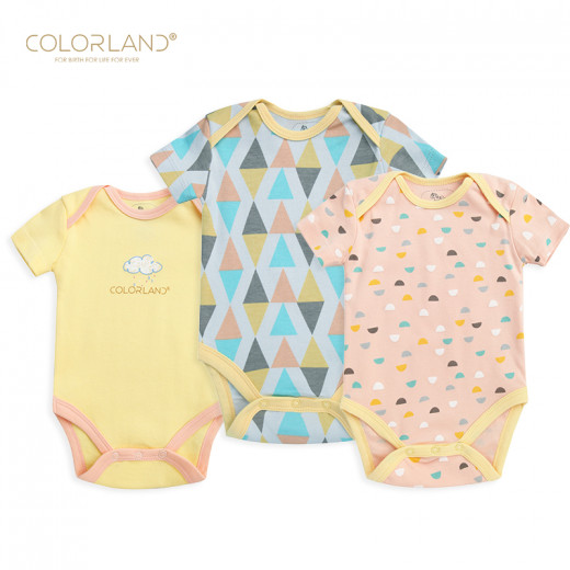 Colorland Baby Bodysuit 3 Pieces In One Pack, 6-9 Months, Cloud