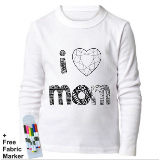 Mlabbas I Love Mom Kids Coloring Long Sleeve Shirt