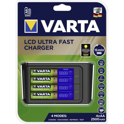 Varta LCD Ultra-Fast Charger for cylindrical cells incl. rechargeables NiMH AAA , AA