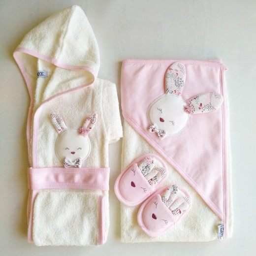 Baby Bath Set, 4 pieces, Peach Rabbit