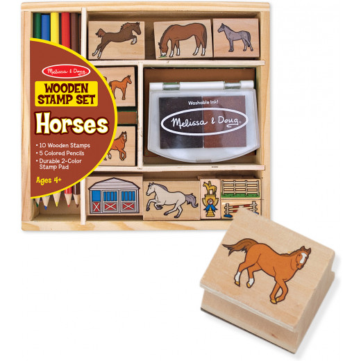 Melissa & Doug Wooden Stamp Set, Horses Design