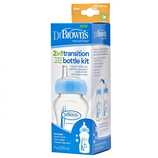 Dr. Brown's 270 ml Wide-Neck "Options" Transition Bottle w/ Sippy Spout - Blue, 1-Pack
