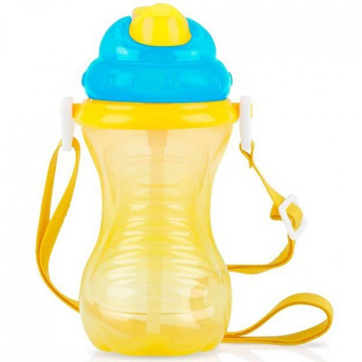 Nuby Flip-It Straw Cup With Strap - Yellow, 420 ml