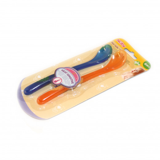 Nuby Patented Angled Hot Safe™ Spoon +6 months, 2 pieces - Blue&Orange