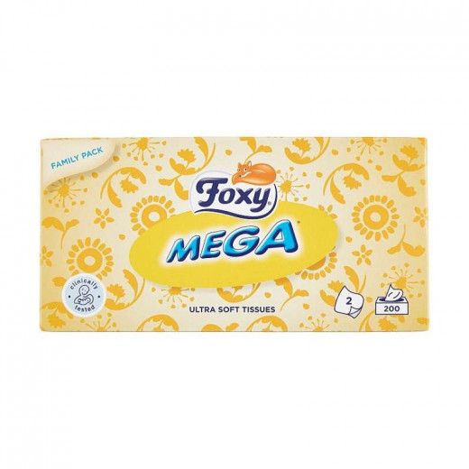 Foxy Mega Ultra Soft 2 Ply Tissues 200 Pcs, 1 Pack, assortment