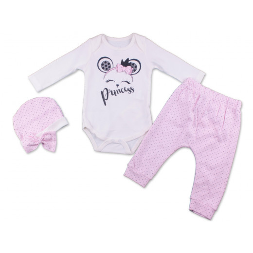Miniworld Body Princess Clothes Set For Kids, White and Pink Color, 3 to 6 Months