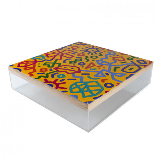 KHCF Plexi Box with a Wooden Top Cover Designed with Kid's Drawings or Positive Words, 30 cm