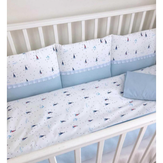 طقم سرير أطفال حديثي الولادة من أنيت ، أبيض وأزرق
