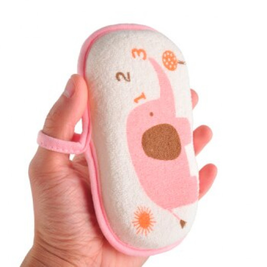Baby Body Cotton Bath Sponge - Pink Elephant