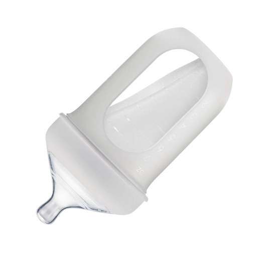 Boon Nursh Reusable Silicone Pouch Bottle, Air-free Feeding, 8 Ounce, Gray Color