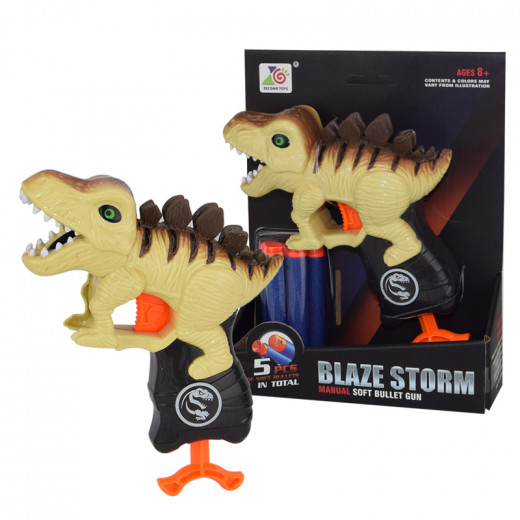 Blaze Storm Manual Soft Bullet Gun with 5 pcs Darts, Yellow Dinosaur