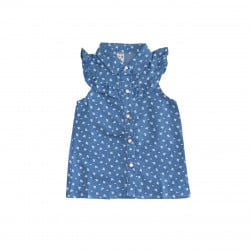 Girls' Blue Shirt with White Drawing, 12-18 Months