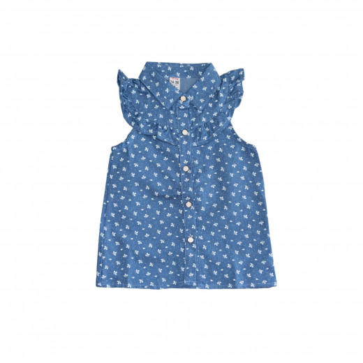 Girls' Blue Shirt with White Drawing, 18-24 Months