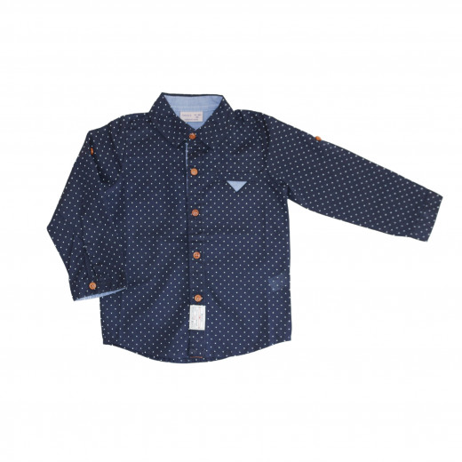 Navy Long- Sleeves Shirt With White Dots for Boys 6-9 Months