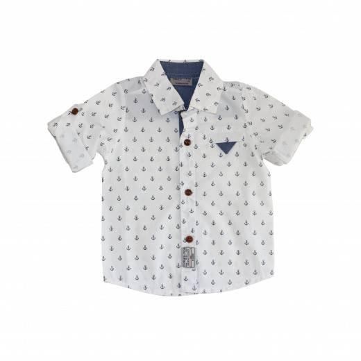 White Long- Sleeves Shirt With Sailors Design for Boys 18-24 Months